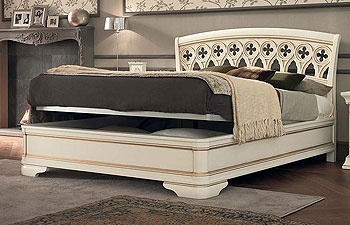 Кровать Палаццо Дукале ясень белый с золотом резное изголовье, без изножья фабрика Прама Италия