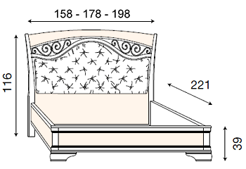 размер кровать Палаццо Дукале изголовье с ковкой и тканевой обивкой, без изножья фабрика Прама Италия