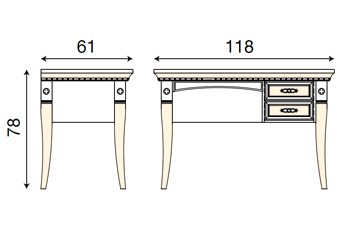 размер стол 2 ящика справа Палаццо Дукале 71BO03SR фабрика Prama Италия