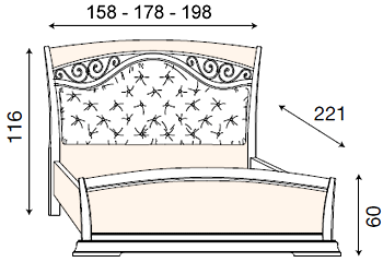 размер кровать Палаццо Дукале изголовье с ковкой и тканевой обивкой, с изножьем фабрика Prama Италия