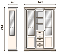 размер витрина 3-х дверная с ящиками Палаццо Дукале 71CI14 фабрика Prama Италия