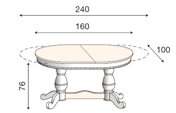 размер стол обеденный овальный раздвижной Палаццо Дукале 71BO56 фабрика Prama Италия
